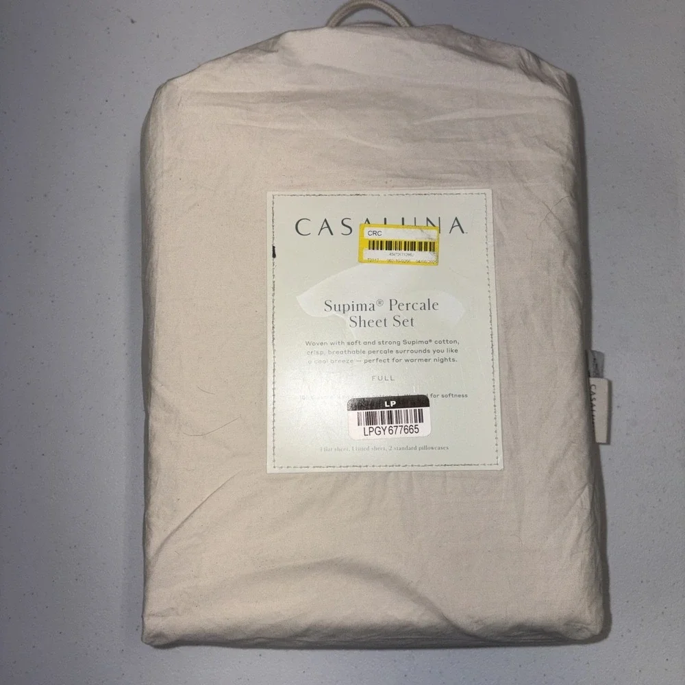 Casaluna Full Size Washed Supima Cotton Percale Solid Natural 4 Pc Sheet Set